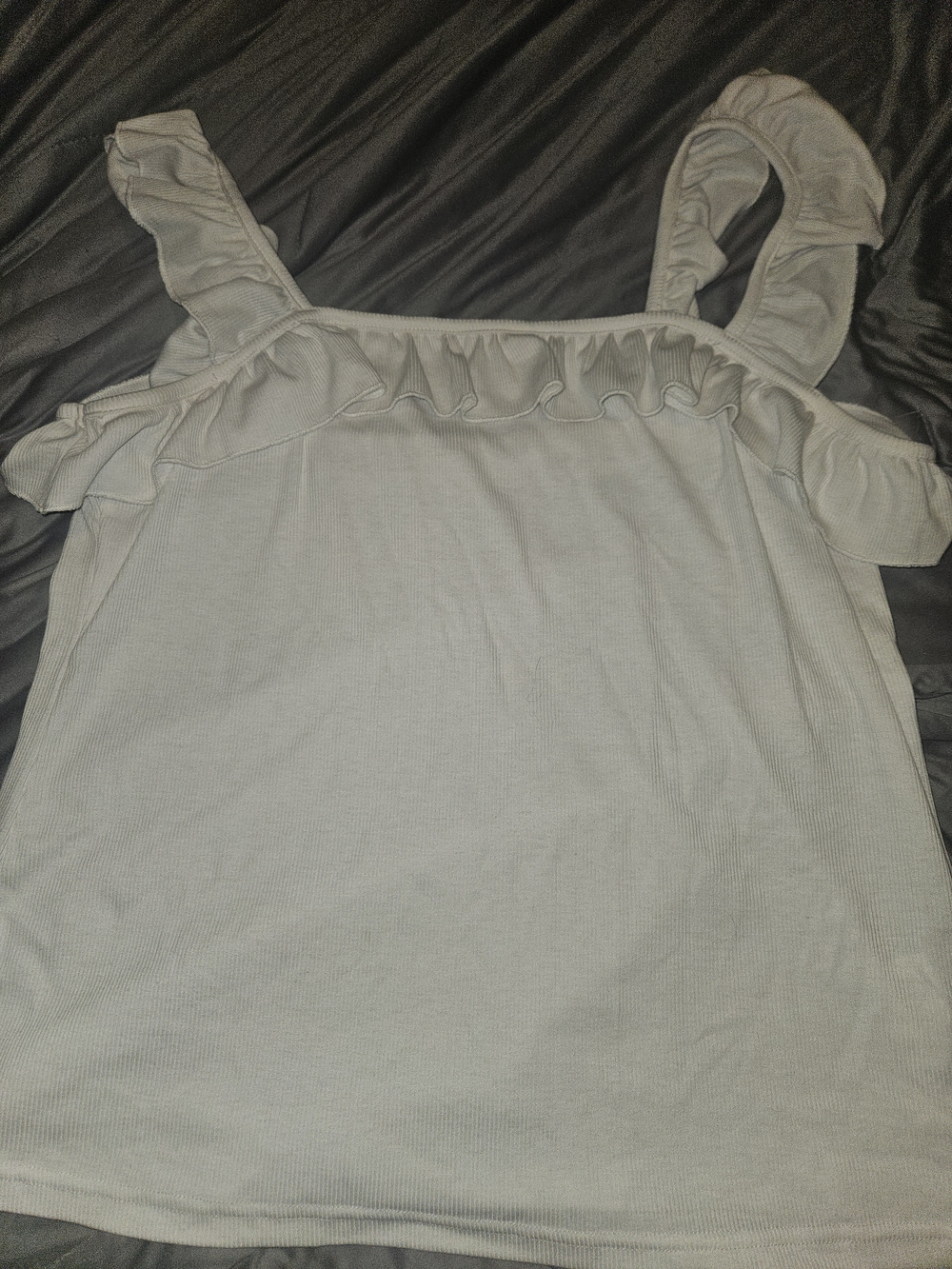 Ruffled Square-Neck Tank Top in Light Gray